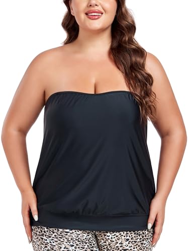 Ocean Blues Women's Plus Size Bandeau Tankini Top Only Loose-Fitting Swimsuit