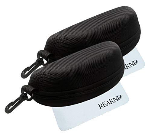 REARNI Estuche de gafas, caja de cremallera semi dura y paño de limpieza - negro - Large
