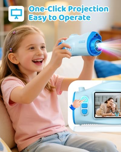 Kids Camera with Projector, 1080P Digital Video Camcorder, 48MP Photo Camera, Portable Toddler Camera Christmas Birthday Travel Gift Toy for Boys Girls Age 3 4 5 6 7 8 9 10 11 12, Blue - 2