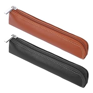 TIESOME 2 Stück Federmäppchen Leder, Stifteetui mit Reißverschluss Tragbar Mäppchen Für Stifte Kosmetik, Vintage Design Für Damen Herren, Büro & Reisen (Schwarz+ Braun)