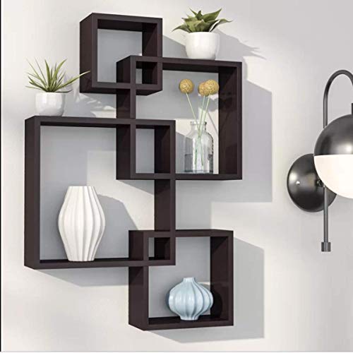 Worthy Shoppee Wooden Interweave Floating Wall Mounted Shelves, Wall Mounted Floating Shelves for Living Room Bedroom Entryway Hallway Bathroom (Black 4 Shelves)