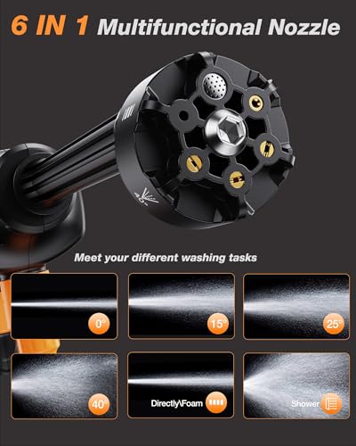 OMGEXTRD Cordless Car Washer 1250PSI Cordless Car Washer with 6-in-1 Nozzle, 17FT High-Elastic Hose,Home Portable Handheld Car Washer Cleaner thumbnail 4
