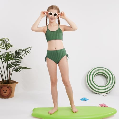 Image of Weixinbuy Girls Swimsuits Summer Bathing Suit for Teens Girls 2 Piece Bikini Set Solid Beach Swimsuit Swimwear for Girls