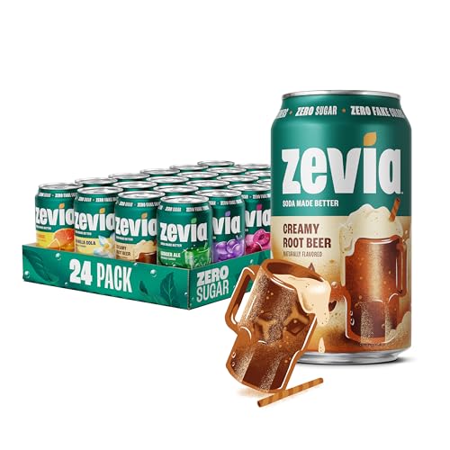 Zevia Zero Sugar Soda, Rainbow Variety Pack, 12 oz Cans (24-Pack) – Naturally Sweetened, Non-GMO Project Verified, Gluten-Free, Vegan