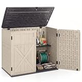 DREAMADE Horizontal Outdoor Storage Cabinet, 20 Cu.Ft Resin Shed, Beige