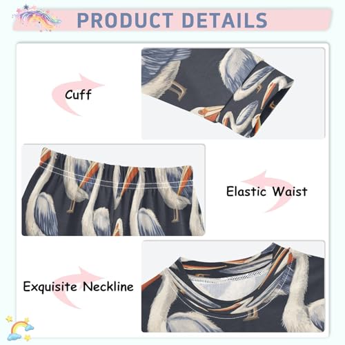 Pajama Sets Long Sleeve Cute Pelican Pattern Print Soft Comfy Sleepwear 2 Piece PJS 3-8T4