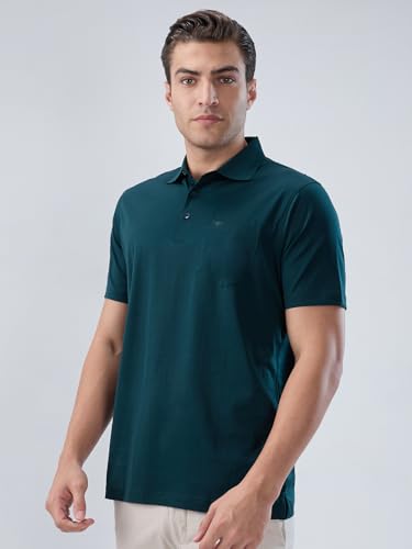 Image of Park Avenue Men Regular Fit Solid Pattern Pure Cotton Half Sleeve Polo Neck Loungewear T-Shirt