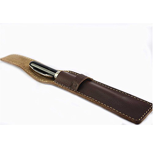 Image of DiLoro Full Grain Thick Genuine Single Leather Pen Case Holder Pouch Pen Protector Pencil pencase (Buffalo Brown)