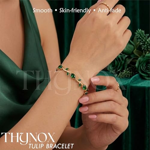 Image of THYNOX Tulip Bracelet for Women Stylish | Gold Plated Crystal Floral Jewellery | Adjustable Chain Wrist for Women & Girls Stylish | Elegant Tulip Bracelet for Women, Party & Daily Wear Accessory