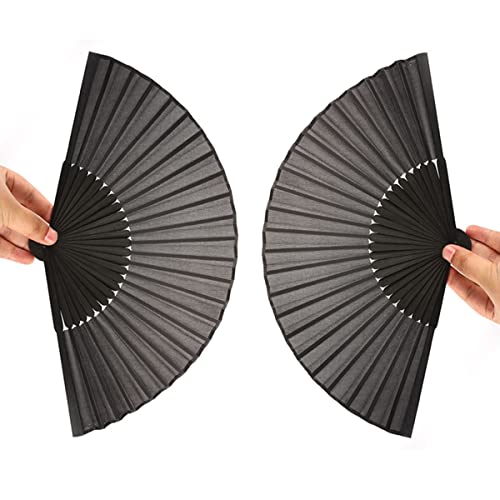 HKTOPCNE Lot de 2 éventails pliants en tissu pour décoration de fête de danse Noir Cover