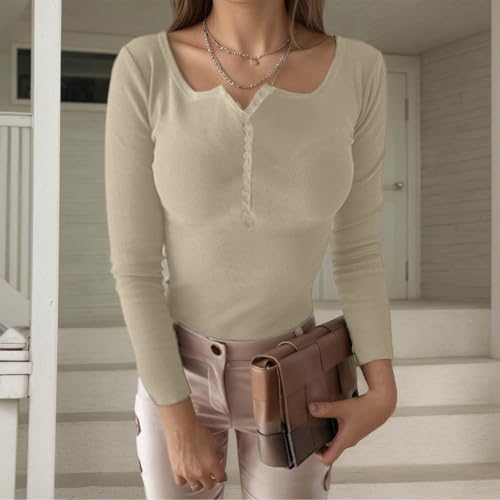 V Neck Sweaters for Women Solid Fitted Long Sleeve Ribbed Knit Pullover - image 4