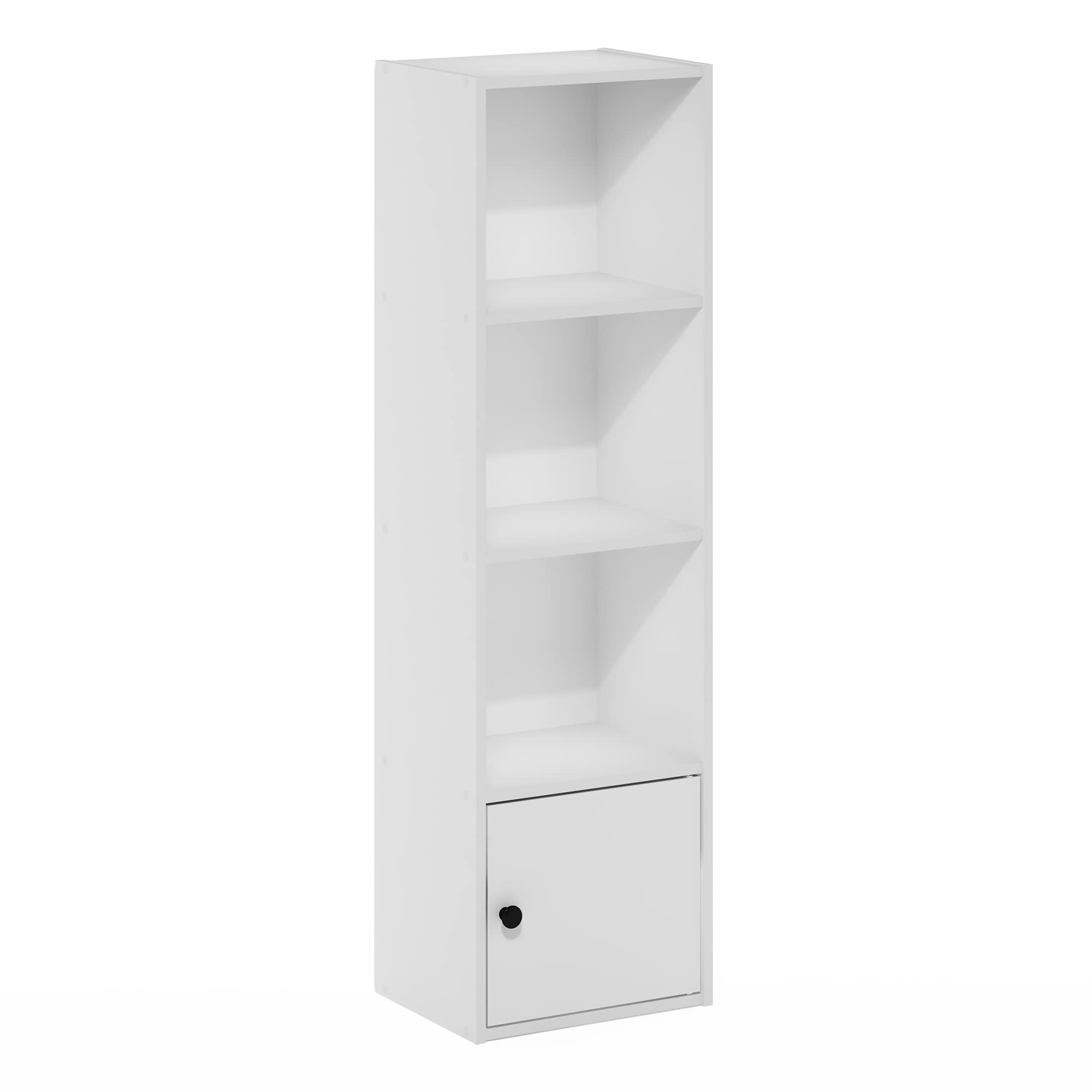 Photo 1 of Furinno Luder Shelf Bookcase with 1 Door Storage Cabinet, White White 4-Tier with Cabinet