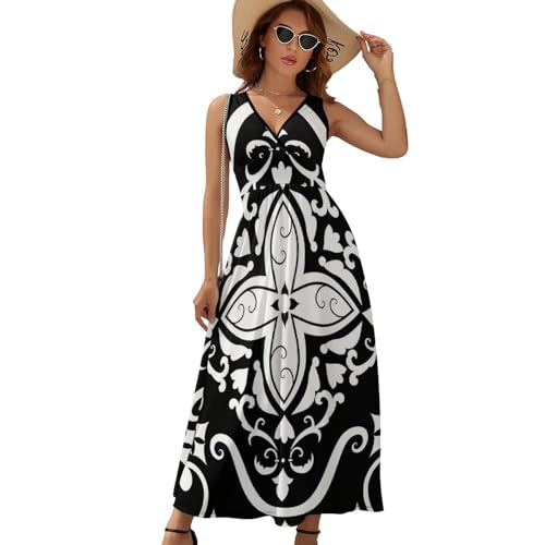 Robe de Plage Mandala Noir Robe Maxi Légère pour Journée Ensoleillée