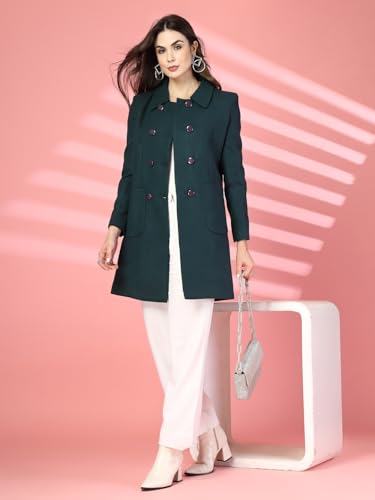Image of CHKOKKO Women Classic Long Winter Coat Double Breasted | Knee Length Design with a Sophisticated Spread Collar and Convenient Front Pockets for All Occasions
