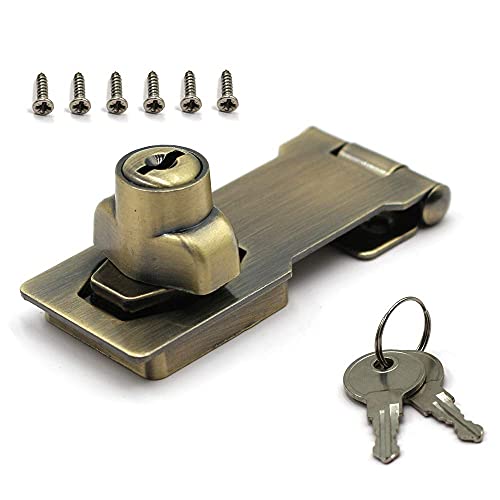Image of 1Pack Safety Hasp with Lock 3 inchx 1-1 /4 inchKeyed Hasp Locks Twist Knob Keyed Locking Hasp for Small Doors Bronze Tone