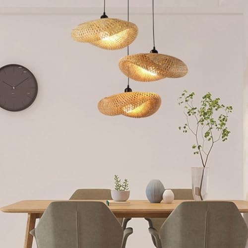 Suspension en rotin naturel faite main et lustre en bambou rétro haut de gamme E27
