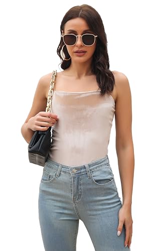 Umimore Women Vintage Velvet Spaghetti Strap Crop Tank Top Sexy Backless Sleeveless Fitted Cami Tops Going Out Camisole (S,Beige)
