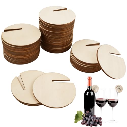 80 Pezzi Segnabicchieri per Calici in Legno,Ø 50 mm Segna Bicchieri Calici Legno,con Scanalatura, Superficie Vuota,Segna Calici da Vino per Calici per Bicchiere da Champagne, Bicchiere da Cocktail