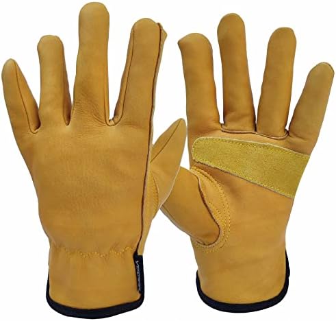 Idenax Leather Gardening Gloves for Men Women, Working Gloves, Reinforced Thorn Proof & Cut Resistant Yardwork Gloves (Medium)