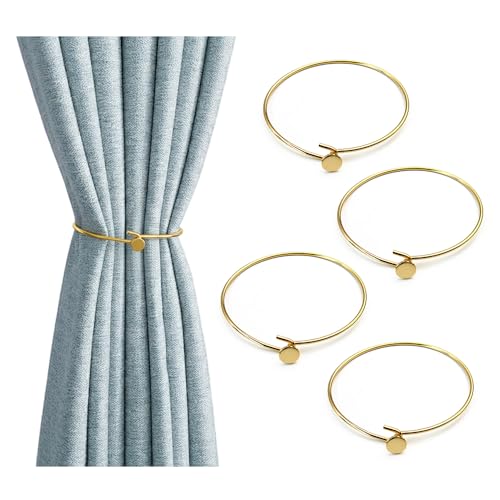HMCEY 4 Pezzi Fermatende Metallo,Cravatta per Tende,Tiebacks Curtain Holder,Fermatende e Raccogli Tenda,Fermatenda Decorativo per Camera da Letto,Supporto Tende per Casa, Ufficio, Soggiorno - Oro