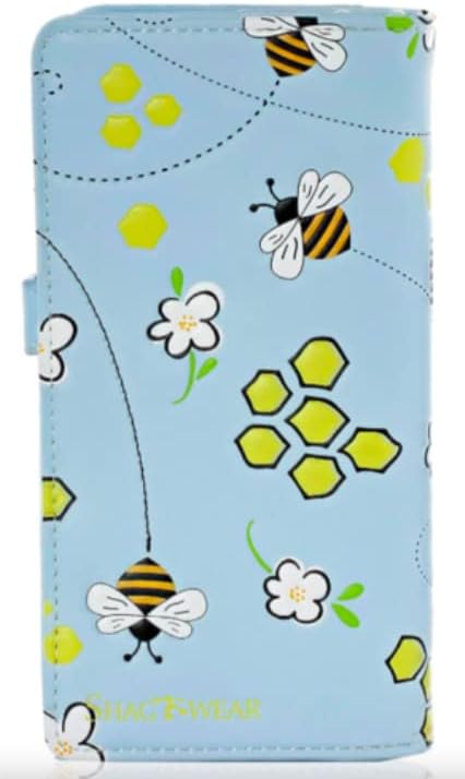 Shag Wear Bumble Bee Honeycomb Large Wallet for Women and Teen Girls Vegan Faux Leather Blue 7" - Image 3