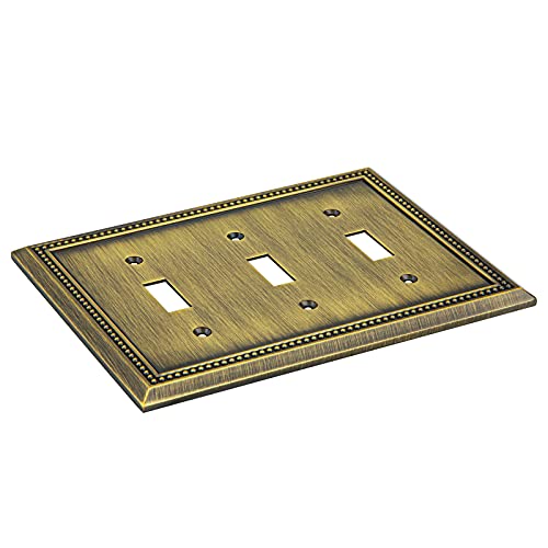 Image of Henne Bery Sunken Pearls Heavy Duty Decorative Wall Plate Switch Plate Outlet Cover (Triple Toggle, Antique Brass)