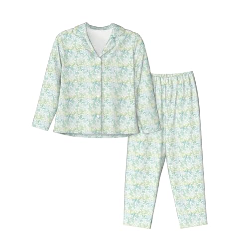 Pyjama à manches longues pour femme imprimé algues vertes et bleu marine