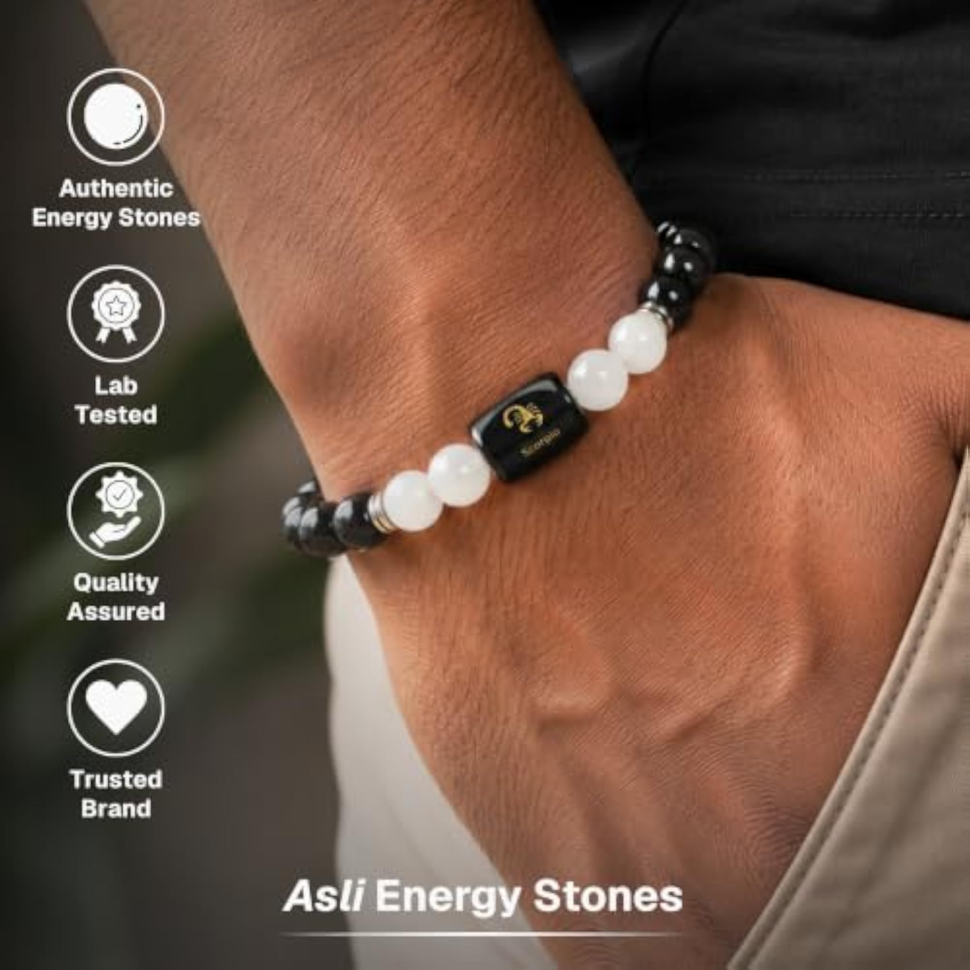 Zodiac Crystal Bracelet with Selenite Plate for Scorpio