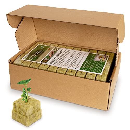 Jowlawn 1インチ ロックウールキューブ 水耕栽培用 - 4枚 ロックウール栽培キューブ 発根 挿し木 クローン植物 種子の開始 水耕栽培に理想的なロックウール (合計200プラグ)