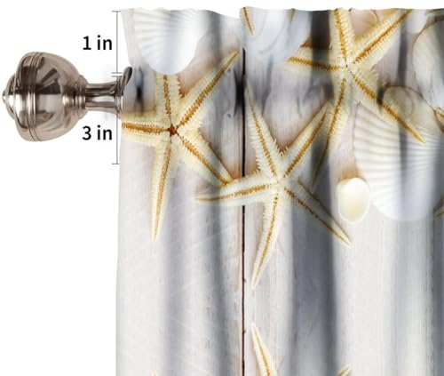 Image of Vintage Summer Beach Window Valance Curtain, Rustic Wooden Board Starfish Seashell Sealife Theme Window Treatment Valances for Kitchen Living Room Cafe Decor 54'x18', 1 Panel