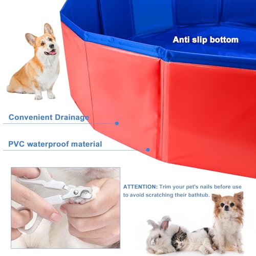 Foldable Dog Pool 24x8inch Portable Swimming Pool Dogs Cats PVC Folding Dog Cat Bath Tub Puppy Swimm