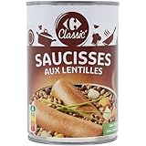 CARREFOUR CLASSIC' – Plat Traditionnel Saucisses aux Lentilles, Saveur Authentique et Réconfortante (Boîte 420g) - Le Lot De 4
