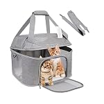 Transportbox Katze, Katzen Transportboxen mit Haustiernest, Faltbare Katzentasche Transporttasche, Hundetragetasche mit Einstellbar Schultergurt für Katzen Kleiner Hund Welpe, Airline Zugelassen