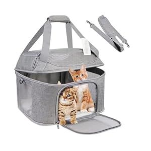 Transportbox Katze, Katzen Transportboxen mit Haustiernest, Faltbare Katzentasche Transporttasche, Hundetragetasche mit Einstellbar Schultergurt für Katzen Kleiner Hund Welpe, Airline Zugelassen
