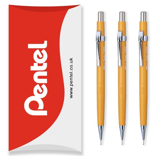 Pentel Portaminas automático serie P200, paquete de 3 lápices HB, en embalaje de almohada (P209 (0,9 mm)