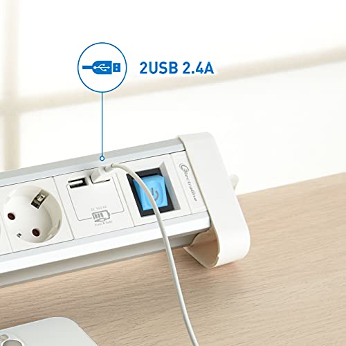 Regleta de mesa Electraline con 3 tomas Schuko y 2 puertos USB 2.4A cable de 2m e interruptor 5