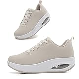 Oude Beige Sneakers for Women Stylish | Womens Non Slip Work Shoes Running Around | 2 Inch Air Cushion Rocker Bottom Size 9