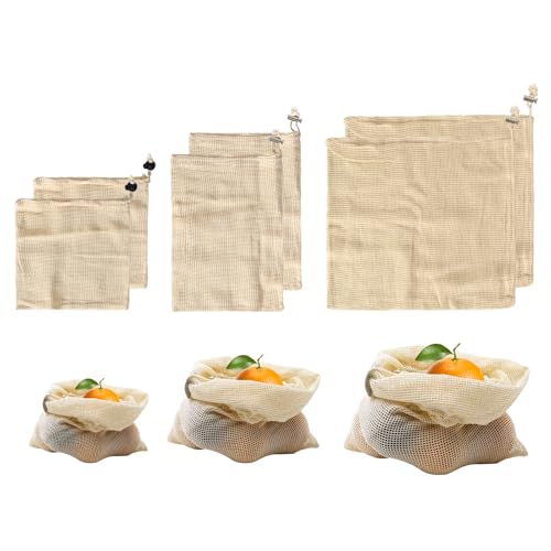 Set 6 Malla para Cocer Garbanzos,Bolsa de Cocina,Bolsa de Malla para la Compra, Bolsa Red de Algodón, Bolsas de Malla Reutilizables,para Cebollas, Patatas, Verduras, Frutas,Garbanzos,Lavable