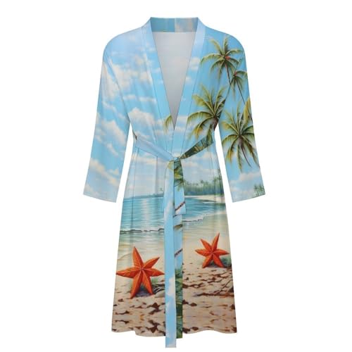 Beach Starfish Sea Animal Men's Bathrobes Lightweight Sleepwear Long Sleeve Loungewear Nightgown Pajamas3