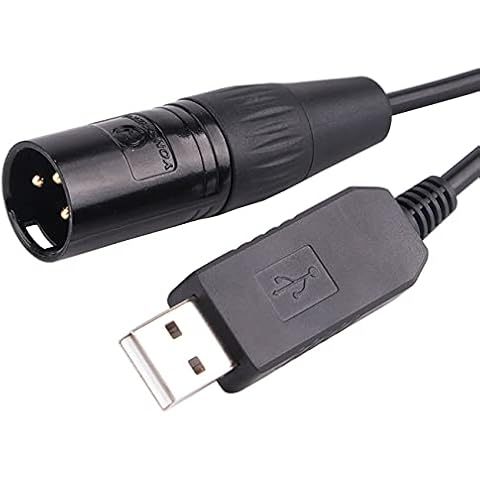 Adapter Cable USB to DMX 512 3-Pin XLR Interface Computer PC Stage Lighting Controller Dimmer USB to DMX style Software RS485 Serial Converter Cable (Black USB Housing, 16 Feet/5.0 m) Cover
