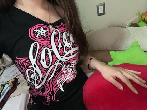 Emo Grunge Top Short Sleeve Y2k Shirts Vintage Streetwear Tops Women 2000s Fashion4