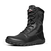 NORTIV 8 Herren Militärische Taktikstiefel mit breiter Zehenbox, barfuß, Null Höhenunterschied, Lederstiefel mit seitlichem Reißverschluss für Motorrad und Einsatz,Size 47,Schwarz,SNMT26007M