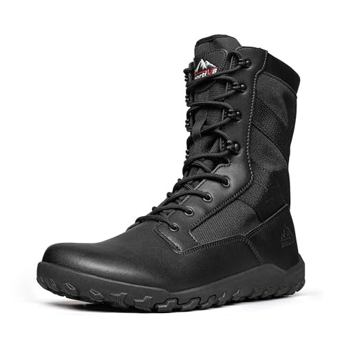 NORTIV 8 Men's Wide Toe Box Barefoot Military Tactical Boots for Men Zero Drop Work Minimalist Leather Side Zipper Motorcycle Combat Boots,Size 13,Black,SNMT26007M