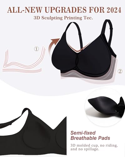 As Fairy Womens Wireless Bra Push Up Bra for Women Seamless No Underwire Bras Regular & Plus Size (Black M)