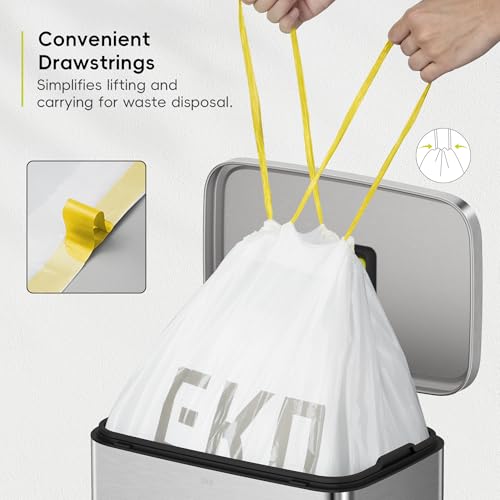 Image of EKO 13 Gallon / 40-60 Liter,110 Count Drawstring Trash Bags, Extra-Strong Unscented Garbage Bags, Easy-Dispense Roll for Kitchen & Household Use, Resists Tears, Leaks and Punctures, Code F, White