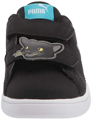 PUMA unisex child Smash 2 Hook and Loop Sneaker, Black/White, 13 Little Kid US2