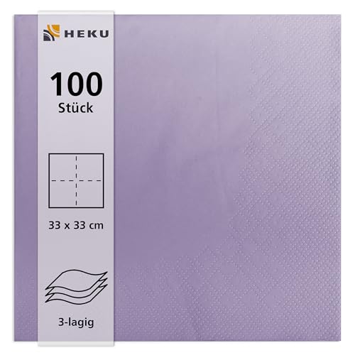 HEKU 100 einfarbige Servietten, 3-lagig, 33x33cm I Einheitliche Qualität für Veranstaltungen & Gastronomie I Praktische 5er-Packung I Hoch saugfähig und stilvoll, flieder
