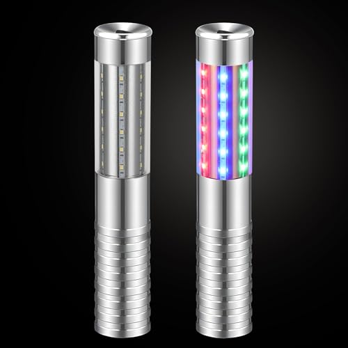 2 Pieces RGB LED Strobe Baton Light Rechargeable Bottle Service Sparklers Stick Reusable Champagne Bottle Handheld LED for Club Stage Nightclub Party Concert Event Bar Outdoor - Silver