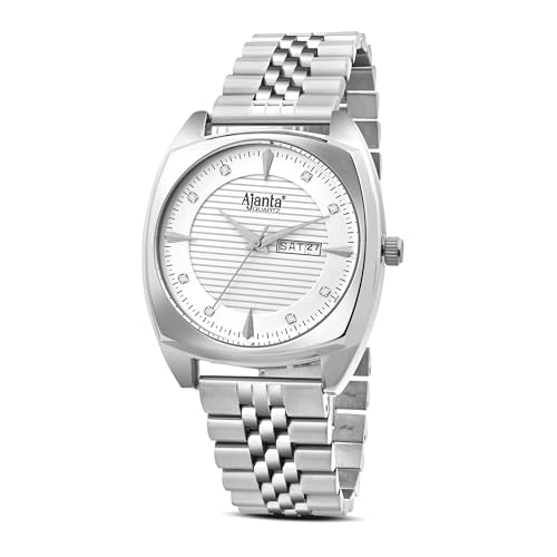 Image of Ajanta Quartz Analog Watch for Men | Stainless Steel Bracelet | Round Dial with Square Case | Classic Formal Wrist Watch | Office Wear|AWC132ESG