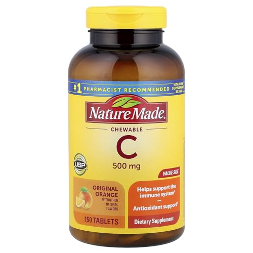 Nature Made Chewable Vitamin C 500 mg Tablets, 150 Count Value Size to Help Support the Immune System (Pack of 3)